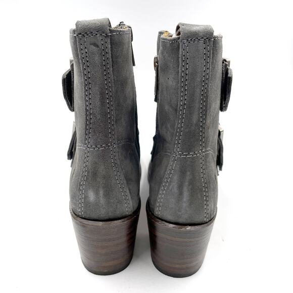 Frye Sabrina Boots Charcoal Gray Suede‎ Double Buckle Ankle Sz 6 Women's - Picture 7 of 10